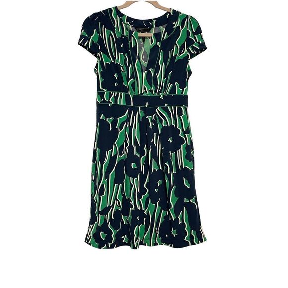 Bcbgmaxazria|retro FLORAL PRINT‎ FIT & FLARE DRESS GREEN NAVY BLUE S - Picture 1 of 7
